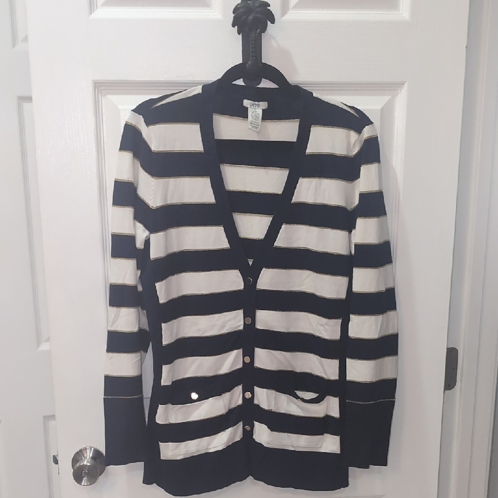 Cache XL Navy Cream Gold Cardigan
